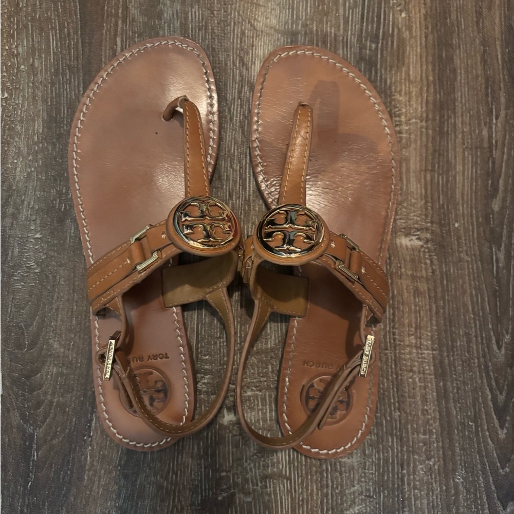 Tory Burch Tan Leather Thong Sandals